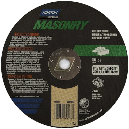 Norton Abrasives CUT-OFF WHEEL SC 8"" D 07660789086